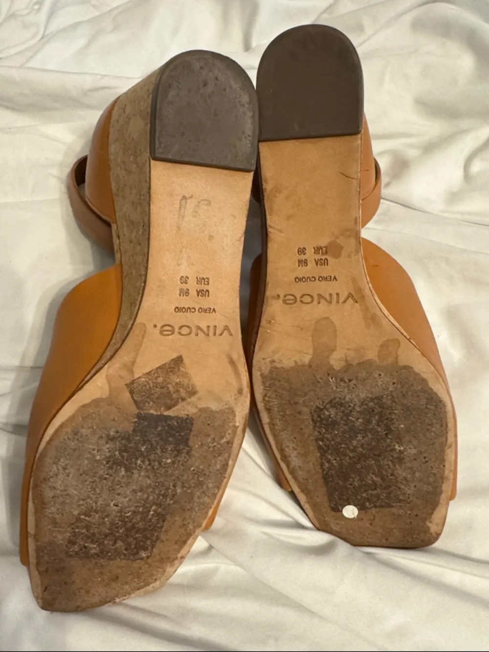 Vince Tan Leather Cork Wedge Sandal with Ankle Strap